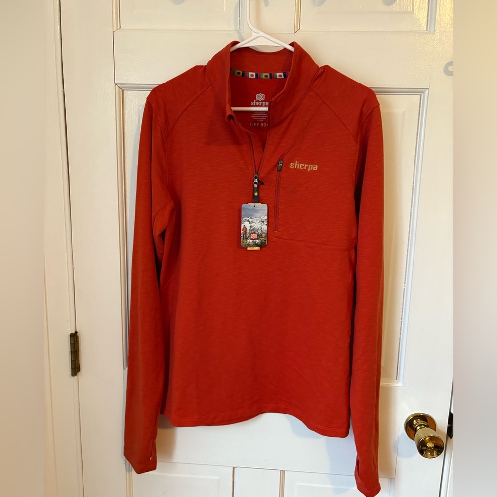 NWT Sherpa Men’s Orange UPF 50+ Pullover Quarter Zip, Size Medium (M)